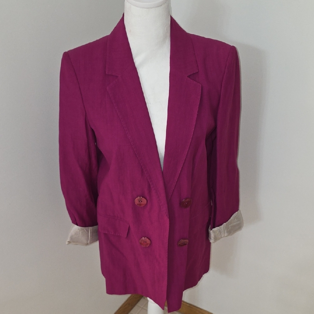 Massimo Dutti Vibrant Pink Double-Breasted Blazer